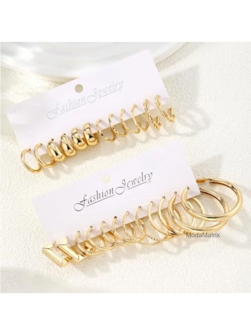 12 Pair Gold Plated Hoop Earring Set Hypoallergenic Women's Jewelry